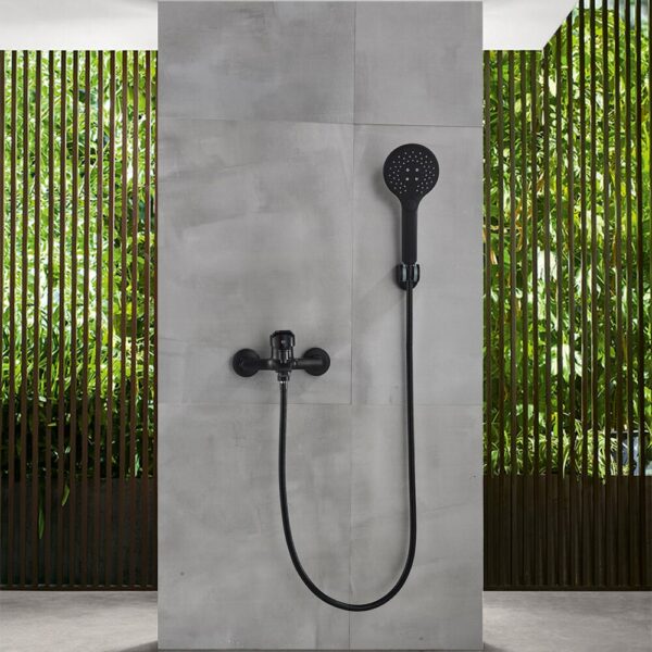 Matte Black Bathroom Shower Faucet Bath Faucet Mixer Tap ABS Hand Shower Head Set Wall Mount Black Shower Control Valve