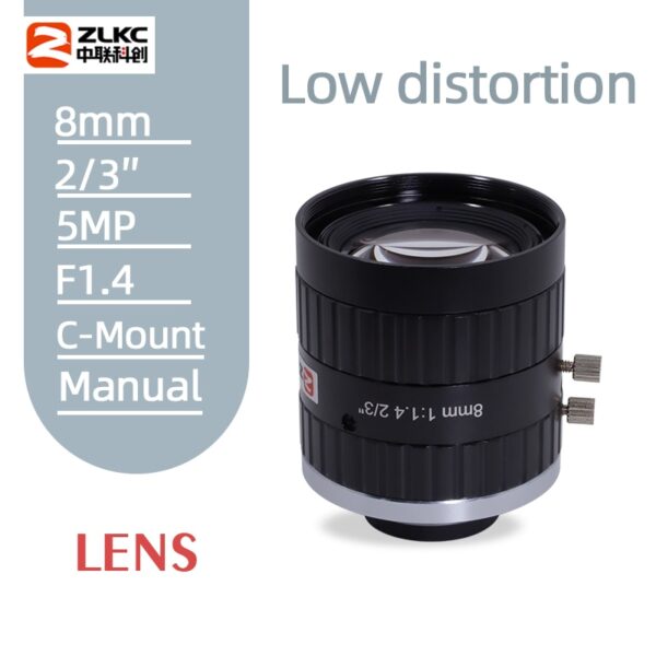 Camera Lens 8mm C-Mount 2/3" F1.4 Machine Vision lens 5MP High Resolution manual Iris cctv Lens Industrial lenses Low distortion