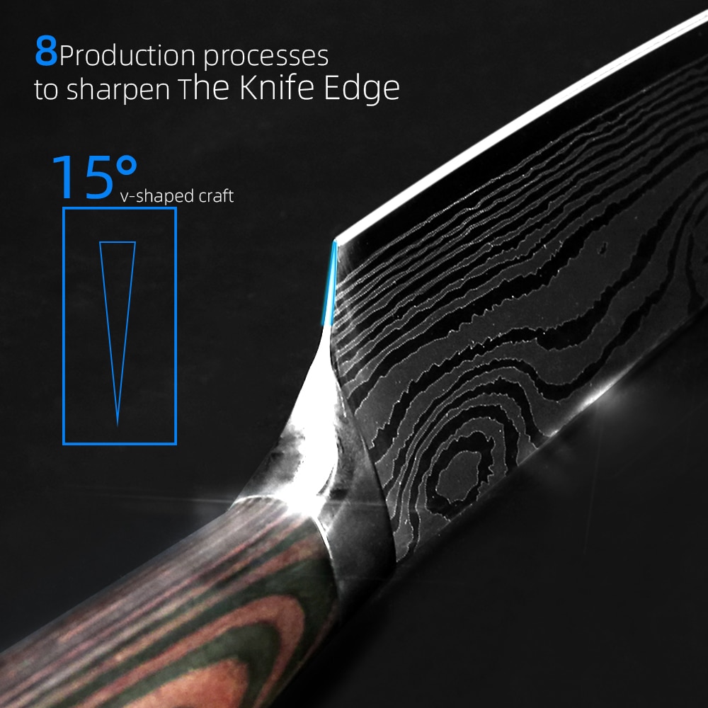 Kitchen Knife Set Chef Knives Japanese 7CR17 440C High Carbon Stainless  Steel Imitation Damascus Sanding Laser Knife