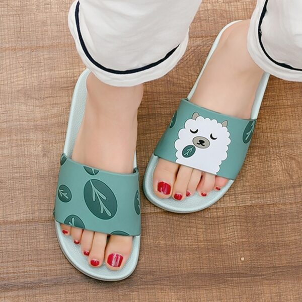 Cute Cartoon Animal Women Home Slippers Alpaca Unicorn Summer Bathroom Ladies Slides Non-slip Indoor Couples Shoes Flip Flops