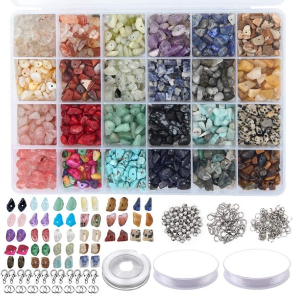 1323Pcs Irregular Gemstone Beads Kit with Spacer Beads Lobster Clasps Elastic Jump Rings for DIY Jewelry Making Supplies