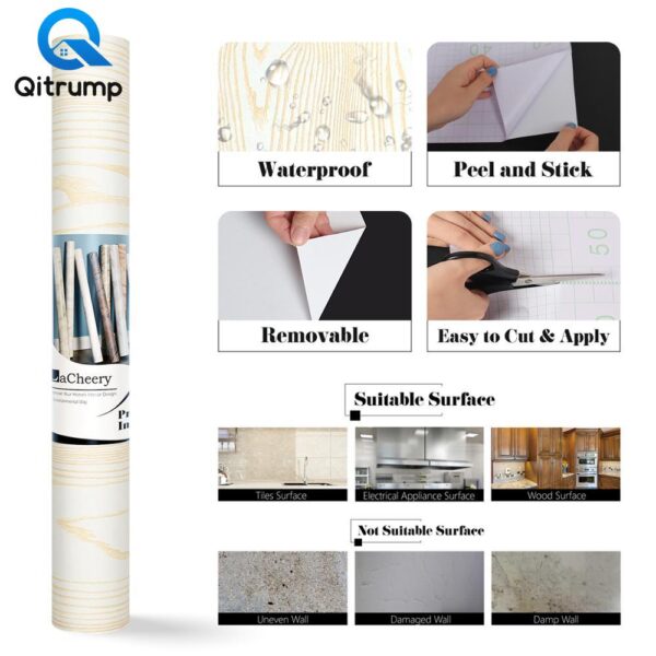 Wood Grain Wallpaper Self-adhesive Waterproof Wall Stickers Contact Papers Wardrobe Furniture Door Film Decor Home Improvement