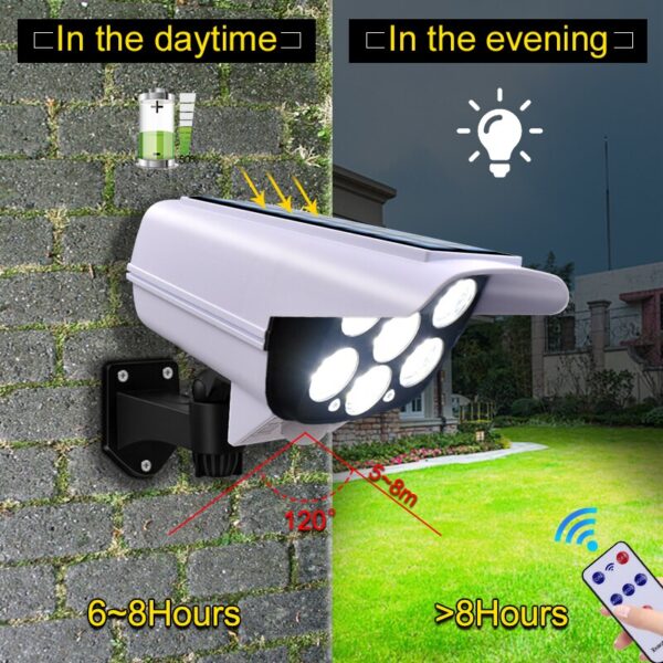 Solar Light Motion Sensor Security Dummy Camera Wireless Outdoor Flood Light IP65 Waterproof 77 LED Lamp 3 Mode for Home Garden