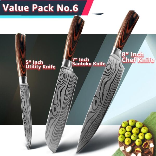 Kitchen Knife Chef Japanese Set 7CR17 440C High Carbon Stainless Steel Damascus Drawing Gyuto Meat Cleaver Slicer Santoku Tools