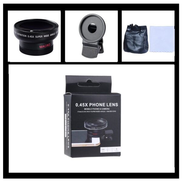 2-in-1 Mobile Phone Lenses Kits 0.45X Wide Angle Lens & 12.5X Super Macro HD Camera Lens Universal for iPhone XR 8 Android Phone