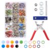 100/200 Sets Snap Fasteners Kit Tool, Metal Snap Buttons Rings with Fastener Pliers Press Tool Kit for Clothing Sewing 10 Colors