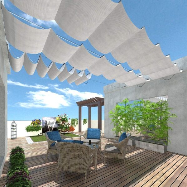 HDPE Pergola Replacement Shade Cover Awning Retractable Waterproof for Patio Deck Slide on Wire Wave Shade Sail Custom