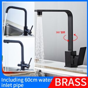 Kitchen fixture black The square rotates 360° Sink faucets brass Water Purification water tap Pulling and stretching
