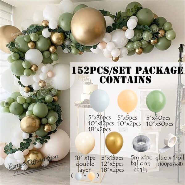 152Pcs Avocado Green Balloons Garland Arch Kit Retro Green Chorme Gold Latex Globos Birthday Valentine Wedding Party Decors 2021