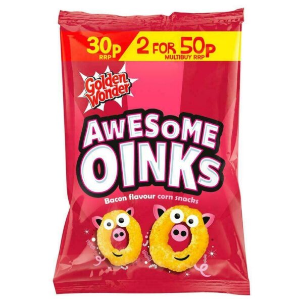 Golden Wonder Oinks Bacon Flavour Corn Snacks 25g 36 Pack