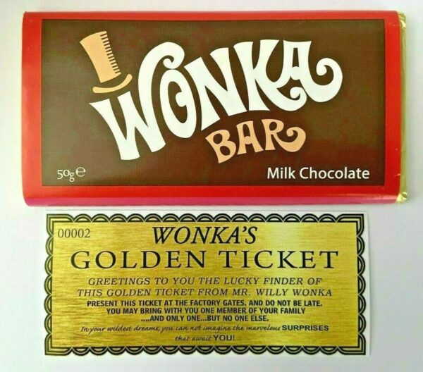 Willy Wonka 50g Bar Genuine Milk Chocolate With A Free Special Golden Ticket