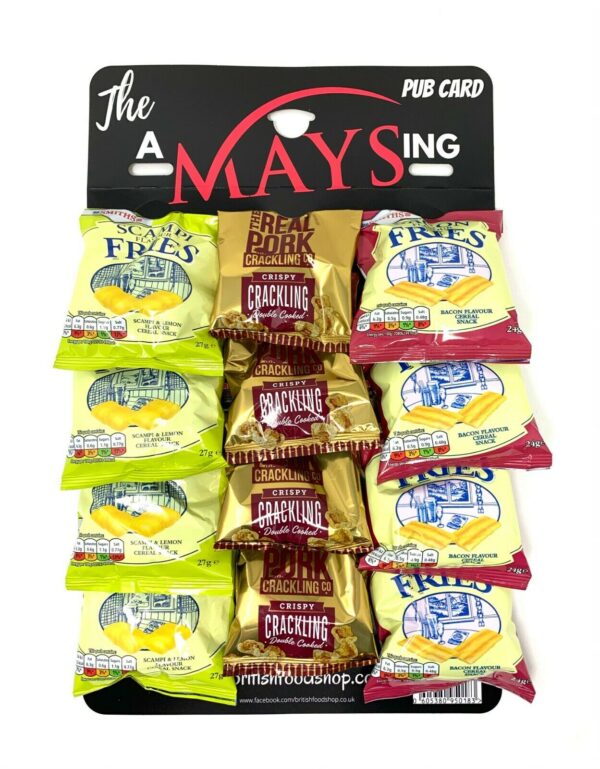 The AMaysing 12 Bag Pub Snack Card Scampi Bacon Fries Pork Scratchings/Crackling